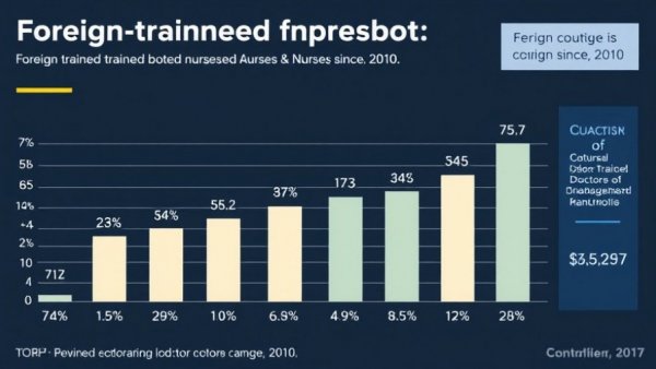 Global race for healthcare talent chart showing foreign-trained doctors and nurses statistics.