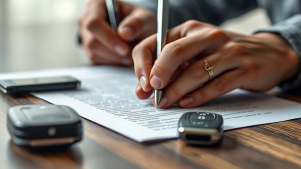 Signing documents with car key fob, focus on capturing consumer driver's licenses.