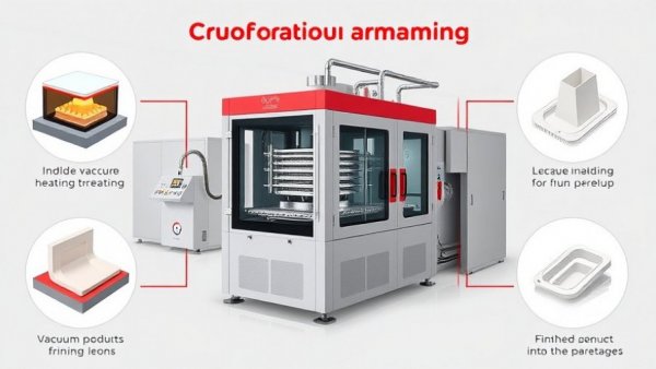 Vacuum forming process guide showing steps with machine in center.