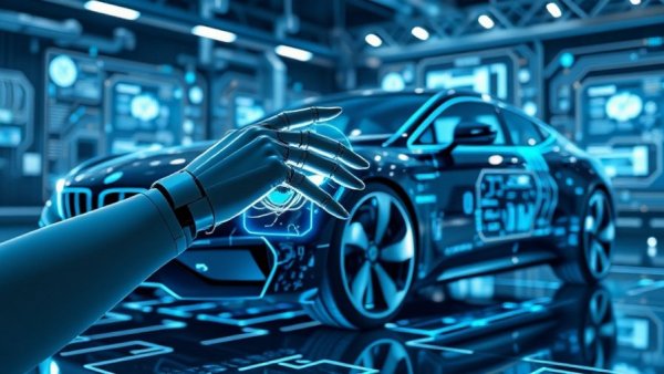AI integration in dealerships with digital car hologram.