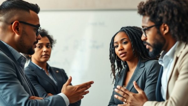 Diverse team discussing behavior change in a business meeting.