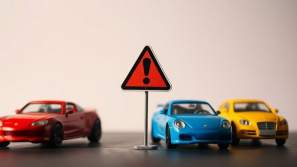 Toy cars with warning sign highlighting dealership fraud prevention.