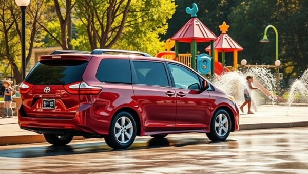 Red Toyota Sienna parked by playground; exploring trim levels