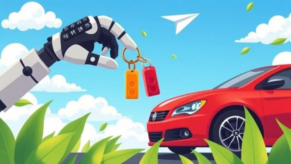 Robotic hand handing keys to red car depicting used car financing