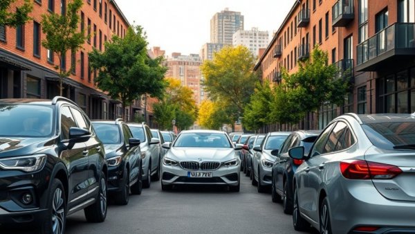 Urban street view near automotive training center with parked cars