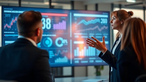 Businesswoman presenting Q2 2026 labor market trends with graphs