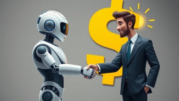 Businessman and robot handshake symbolizing responsible AI at the dealership