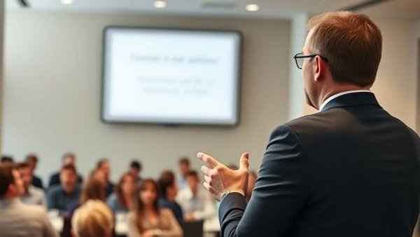 Speaker discussing strategies at a conference with a presentation on omnichannel customer loyalty