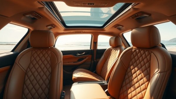 2027 Genesis GV90 luxury SUV interior with leather seats by beach.