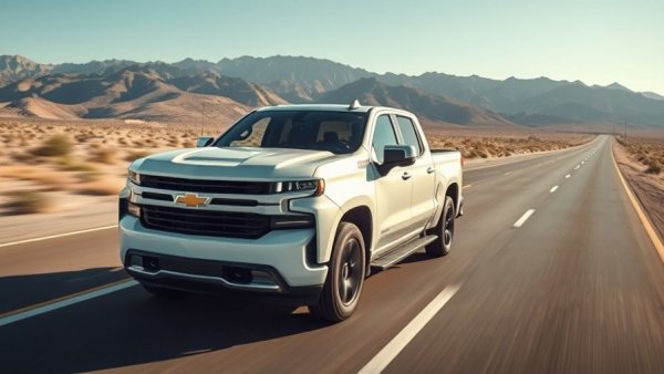 White Chevrolet truck on highway in desert landscape, linked to NHTSA investigation into GM V-8 engine failures.