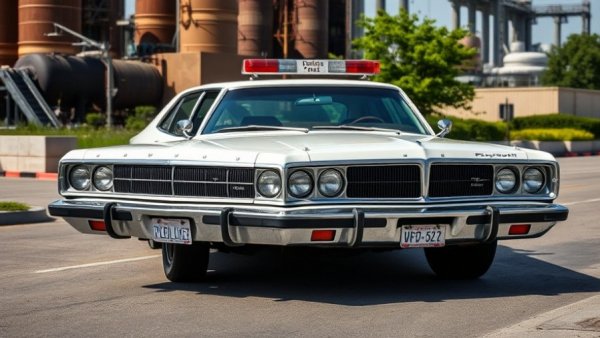 Classic Dukes of Hazzard Plymouth Fury cop car parked on a sunny street.