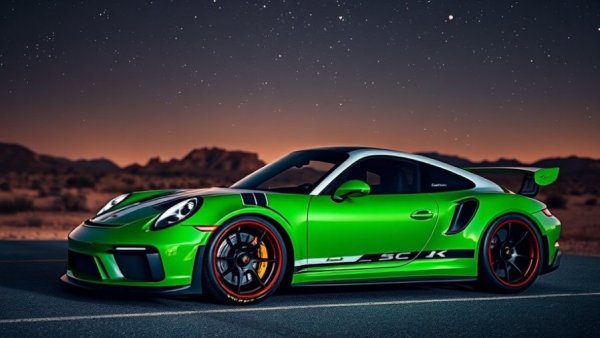 Custom Porsche sports car under starry desert sky.