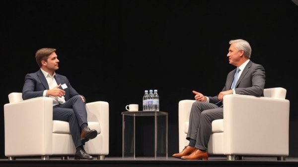 Two professionals discussing TrueCar credit union partnerships on stage
