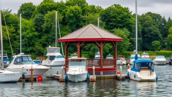 Charming marina view with docked boats at Three Belles.