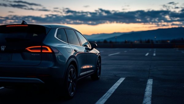 2027 Land Rover Range Rover Electric charging at sunset in a scenic lot