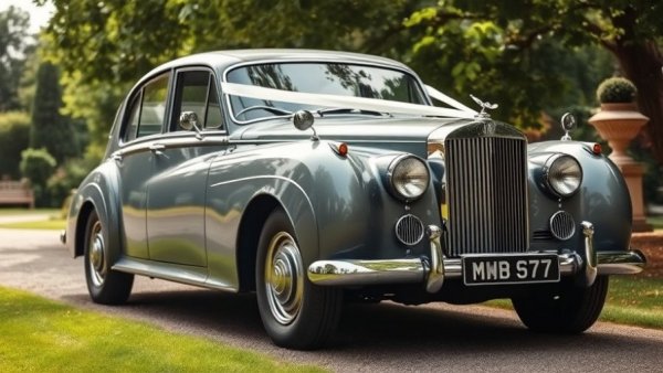 Classic British wedding car parked elegantly