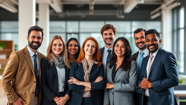 Diverse business team smiling together, dealer families work well together.