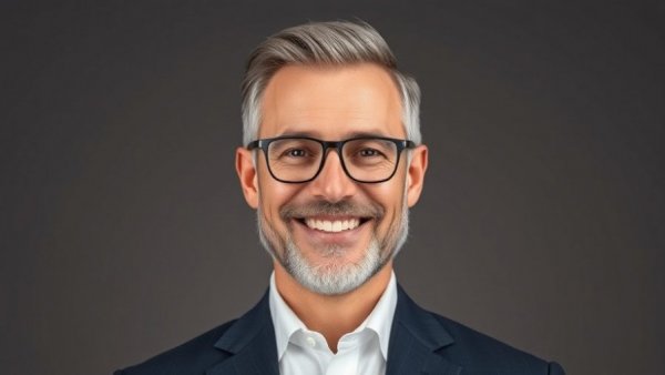Smiling bearded man in a suit representing used car financing rates