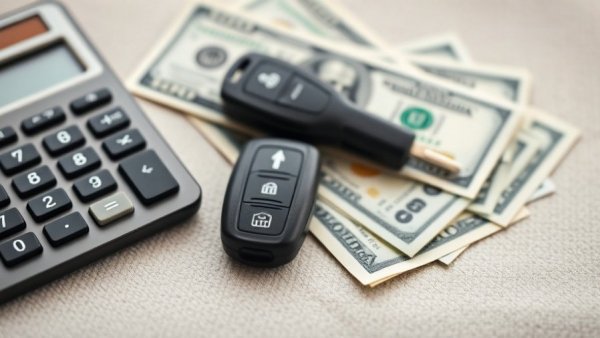 Auto loans trends concept with money, calculator, and car key.