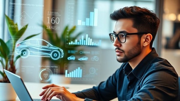 Businessperson using virtual automotive AI agent platforms on laptop.