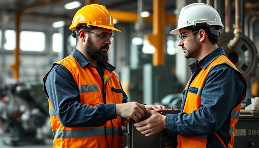 Mining capex engineers discussing machinery in industrial setting.