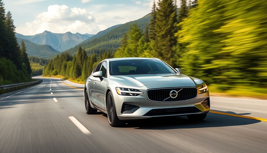 Sleek Polestar 3 cruising on scenic highway surrounded by nature.