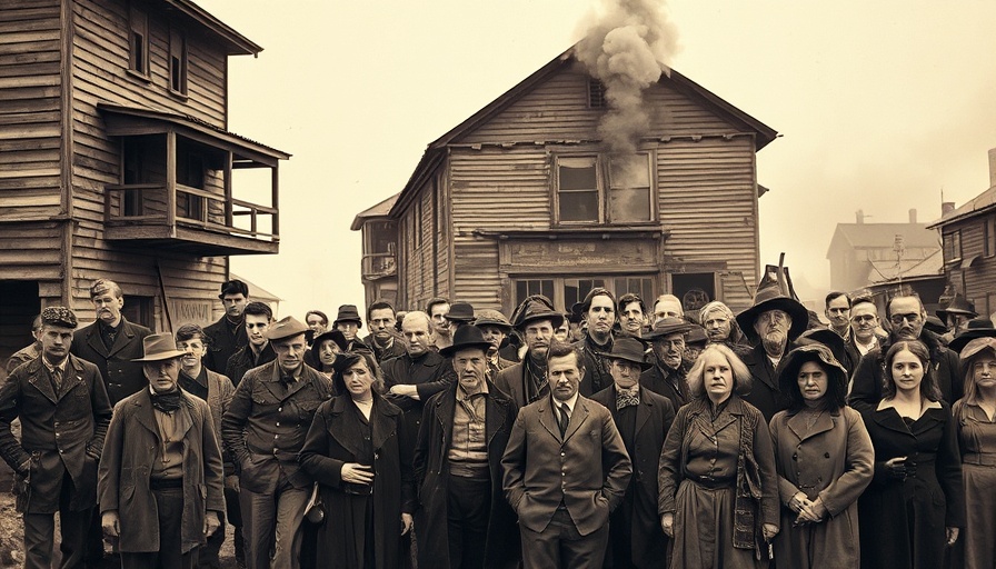 Historic scene of Wilmington 1898 with people and damaged building.