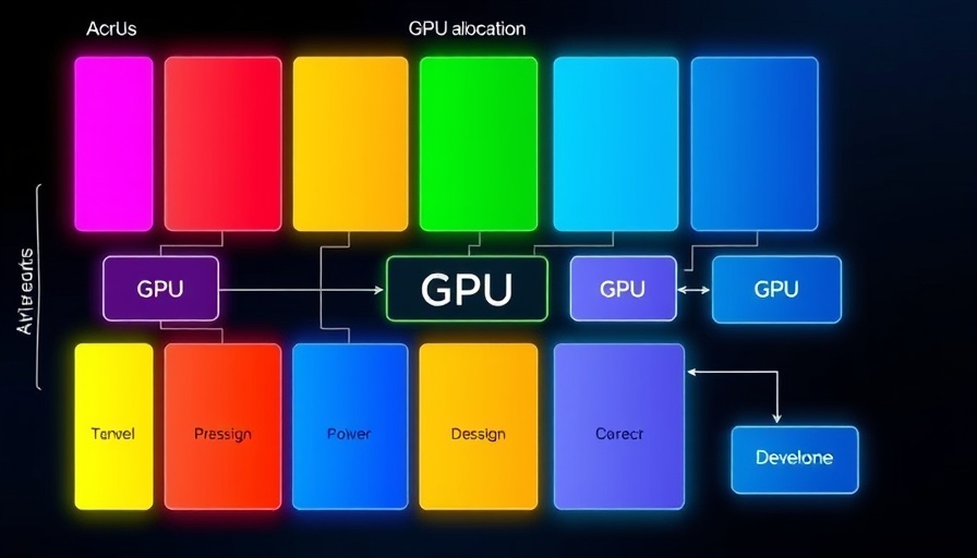 AI Integration diagram showing GPU allocation in colorful blocks on dark background