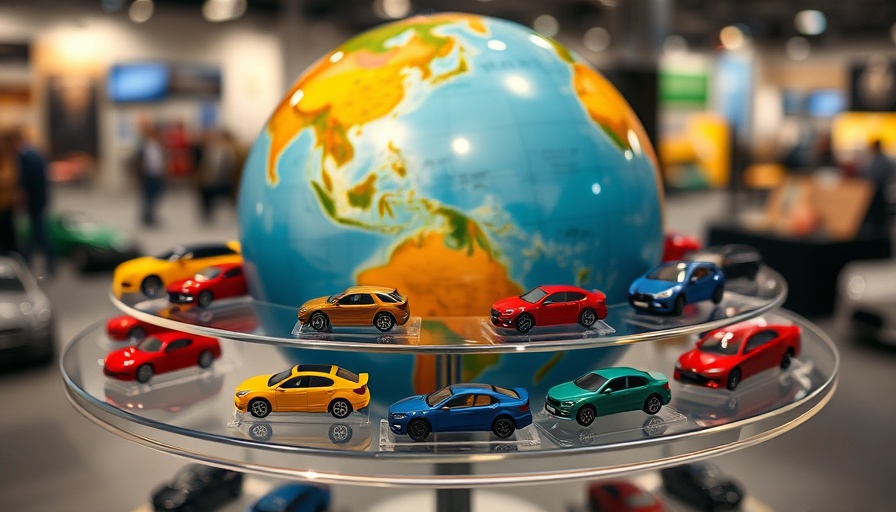 Model cars on a globe, symbolizing the auto industry and tariffs.