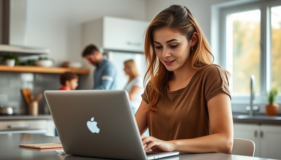 Family in a kitchen, woman using laptop, depicting dealership strategies.