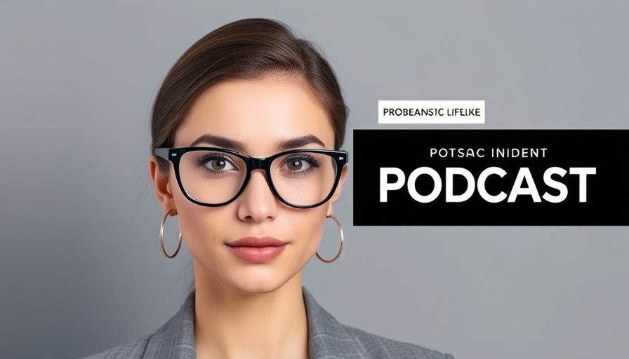 Professional woman in podcast graphic discussing sales success