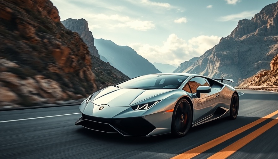 Lamborghini Temerario on scenic mountain road in cinematic style.