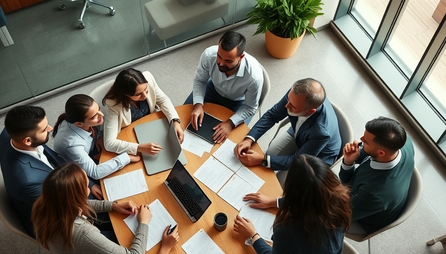 Diverse team collaborating at a modern office table