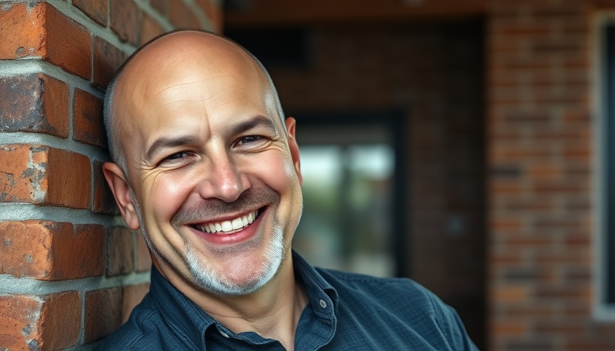 Smiling man leaning on brick wall, sales leadership strategies.