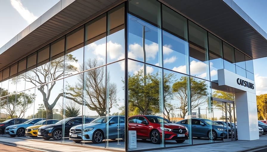 Modern car dealership showcasing electric vehicles and tax incentives.