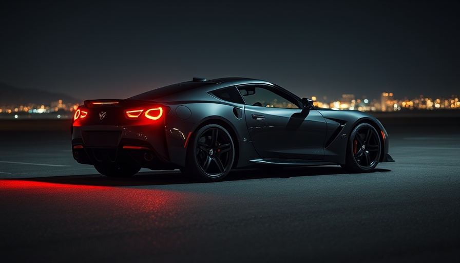 Sleek hybrid vehicle with illuminated taillights at night.