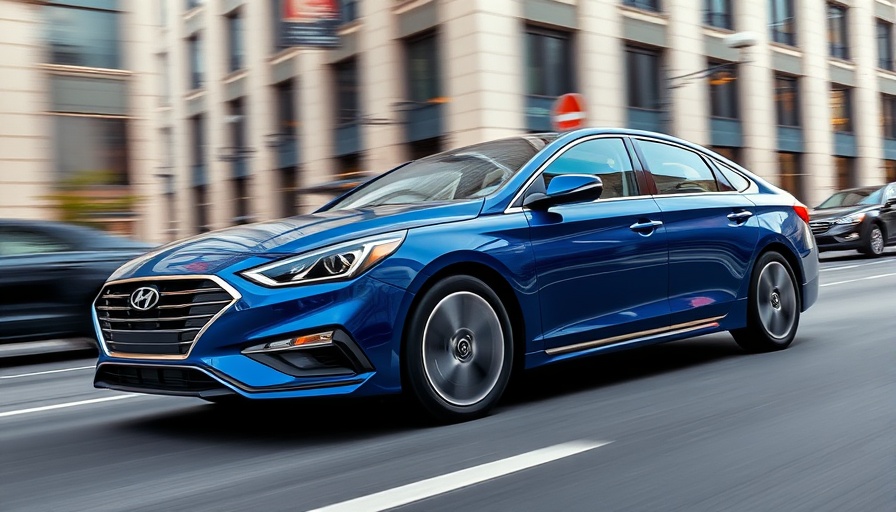 Sleek blue Hyundai Sonata N Line driving in urban setting