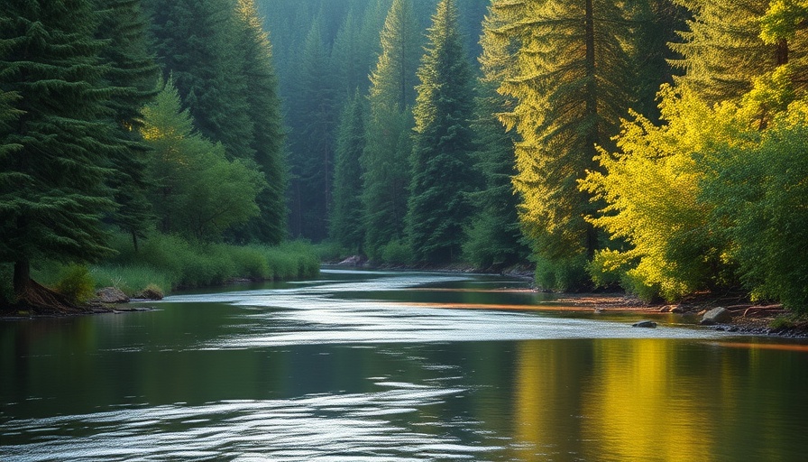 Idyllic river and forest scene in Idaho RV living setting