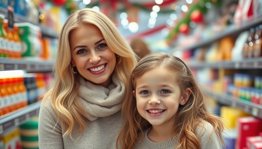 Mother and daughter shopping in a festive store