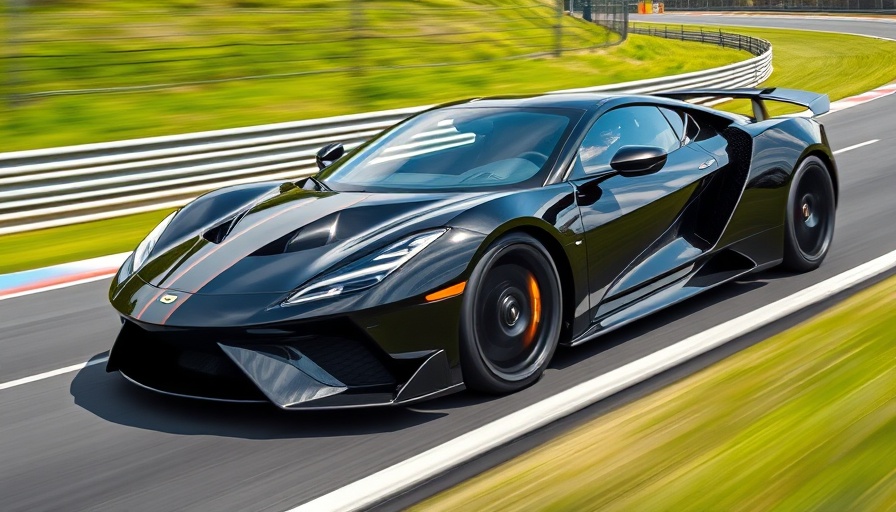 Aston Martin Valhalla racing on a track with green background.