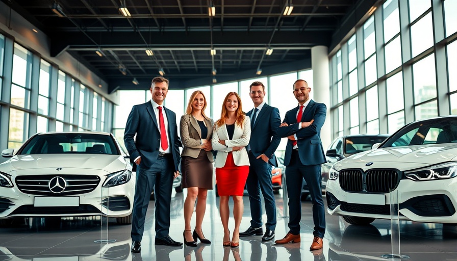 AI automotive professionals in modern car showroom