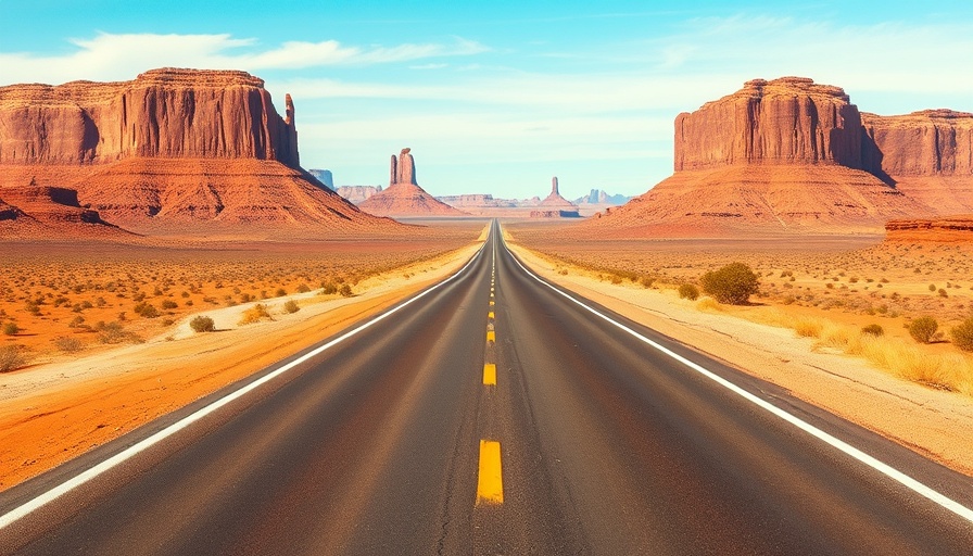 Desert highway leading to red rocks, RV Living Arkansas.