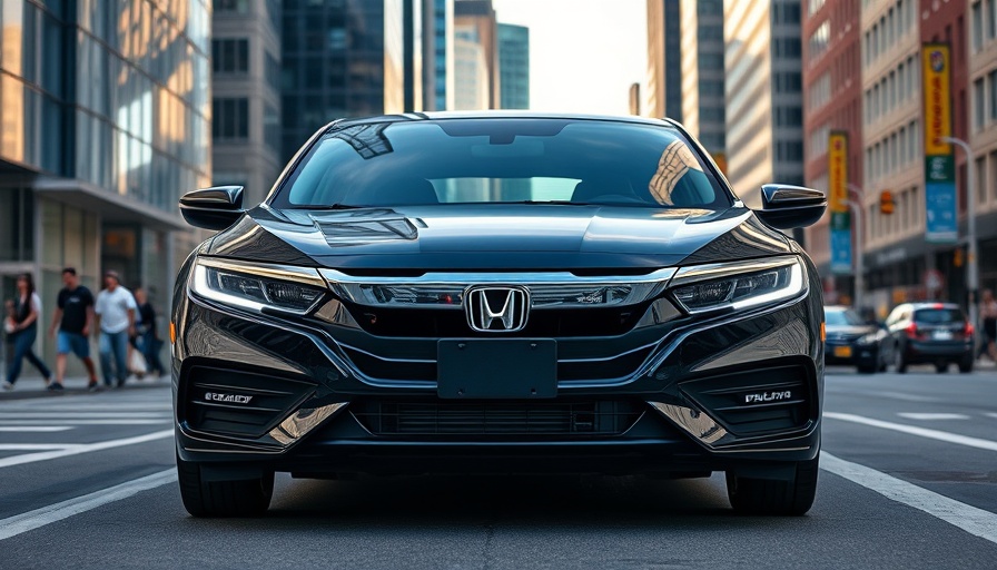 Modern Honda hybrid car displayed on a vibrant city street.