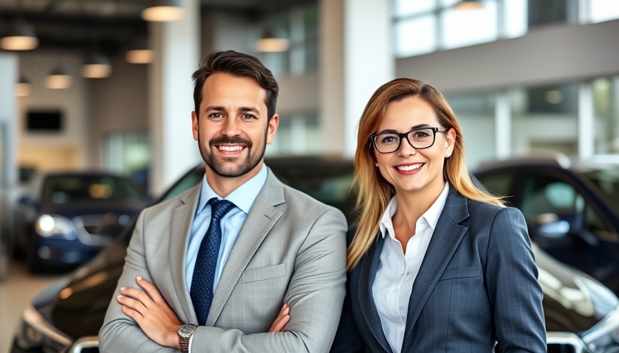 Two professionals at a dealership, representing dealership expansion.