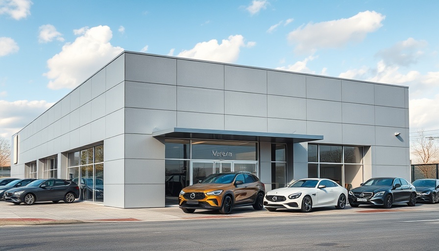 Modern car dealership promoting holiday car sales.