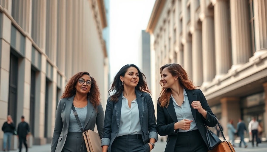 Businesswomen discussing FOMC economic impact on city street.