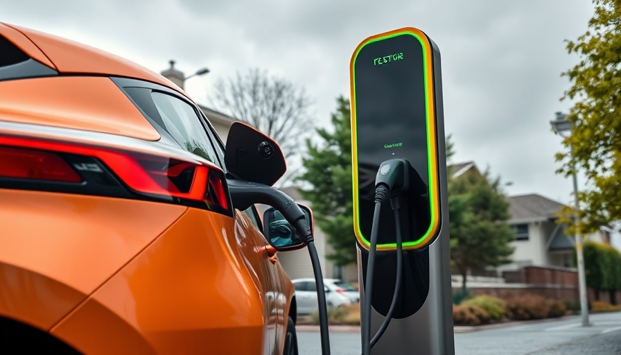 GM EV charging station in residential area with orange vehicle