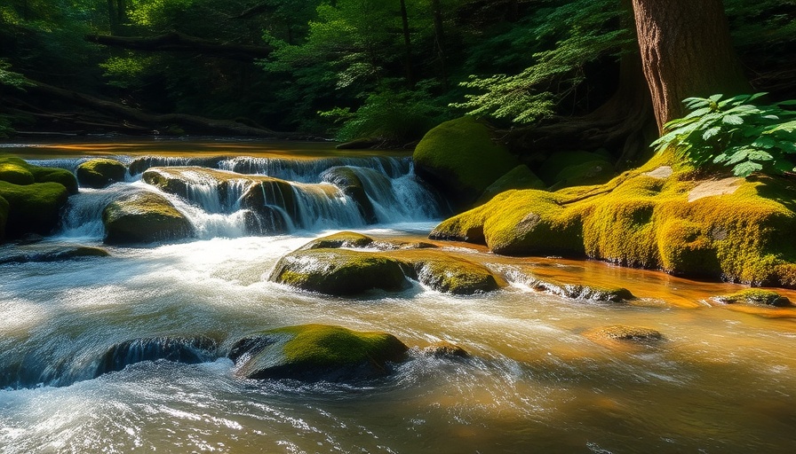 Tranquil waterfall in lush greenery representing dealership management.