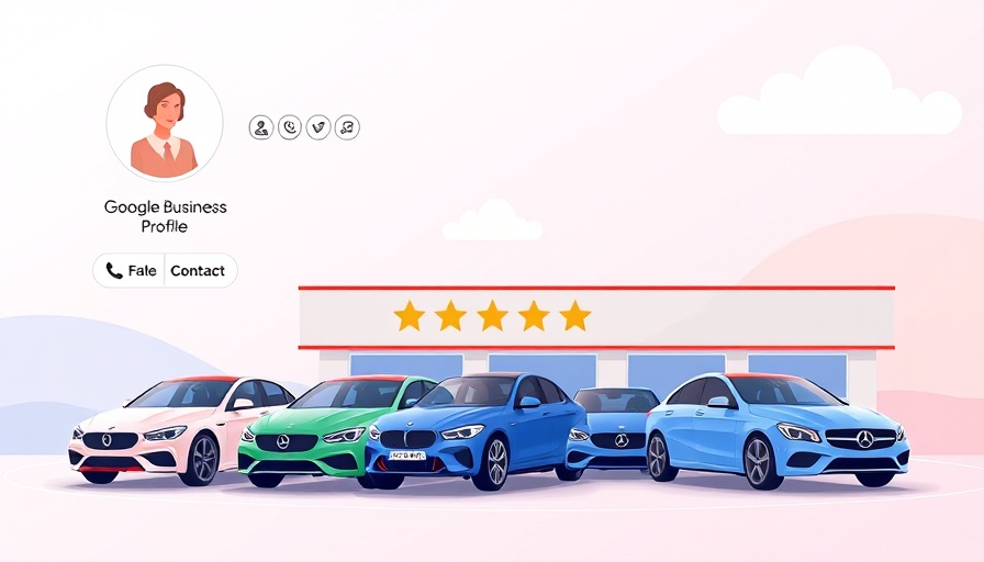 Google Business Profile concept for car dealerships in flat design