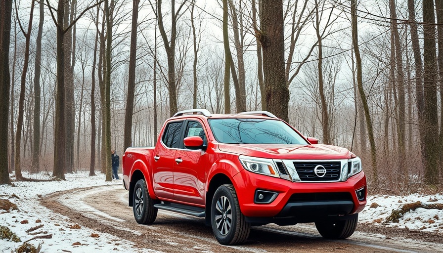 2025 Nissan Frontier in a winter forest setting.